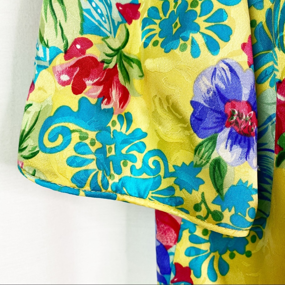 Vintage Adrianna Papell Yellow Floral Silk Suit 12 - Picture 3 of 15